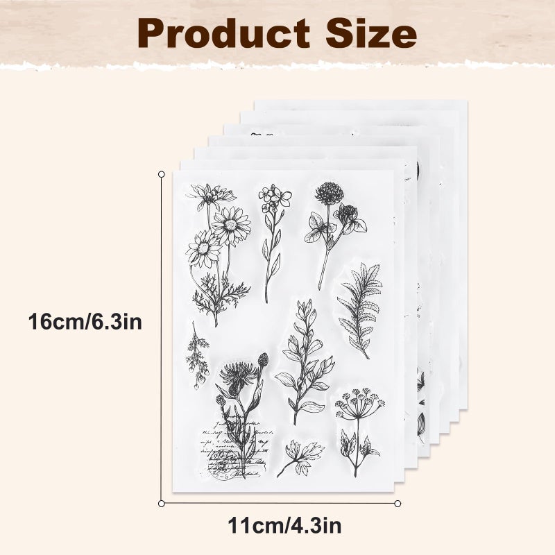 UCEC 8 Sheets Flower Clear Stamps for Card Making, Silicone Stamps for Crafting, Flower Stamp Clear Rubber Flowers Vintage Plants and Decoration and DIY Scrapbooking - Image 4